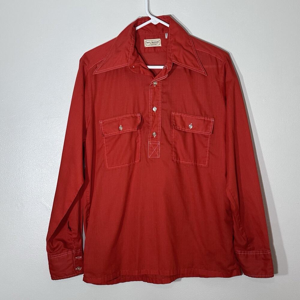 Vintage 70s Red Long Sleeve Button Up Matt Andrew’s Size M